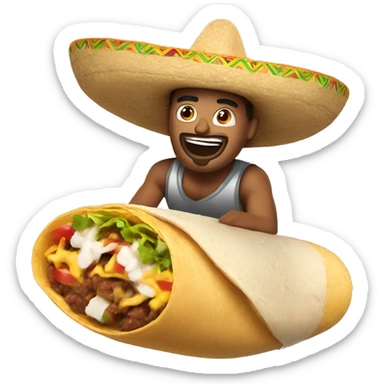a man flying on a burrito with a sombrero on his head sticker