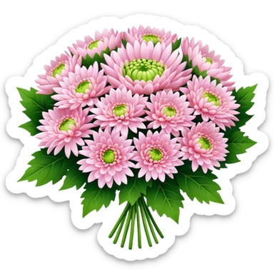 big bouquet Soft Pink Chrysanthemum, luxuriant, leaf, bud sticker
