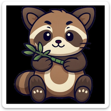 Make the red panda's fur color less orange, more muted and natural, while keeping it cute and in a cartoon sticker style. The original style is cartoon sticker style, so maintain that look in the edit. sticker