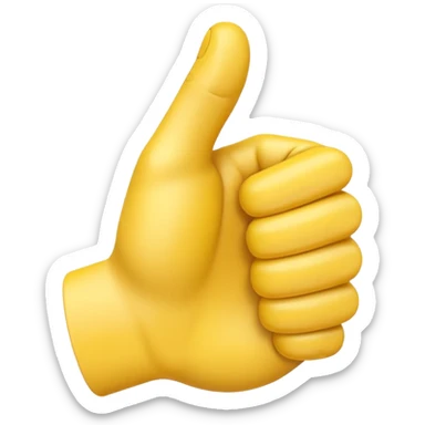 A 3D Apple-style yellow hand emoji, closed fist with thumb pointing backward over the shoulder direction, smooth rounded shape, shiny surface, clean minimal background. AND MOTİON LİNE sticker