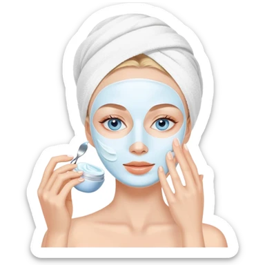 Lady with blue eyes face cream mask spa beauty full face relaxing sticker