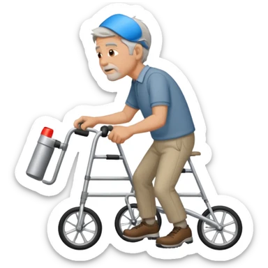 Caucasian Man using a walker with a bike horn on it sticker