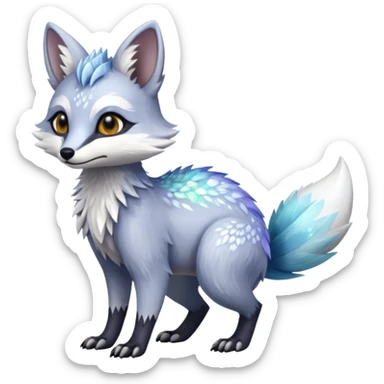 Planted Silvery Flossy Floral Icy Snowy Glacial Sparkle colorful iridescent white Fox-Numbat-Sergal-Lykoi-hybrid-fusion-animal-creature sticker