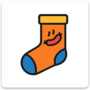 clean icon of a single sock with a sausage motif, flat design, easy to recognize at small sizes, limited colors sticker