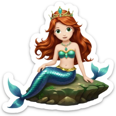 Mermaid with Shell Crown – Long flowing hair, shell tiar, sitting on rock sticker