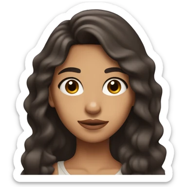 A girl with dark brown long and wavy hair with simple clothing and lightly tanned skin with latina like features and a mole over her lip on the left sticker