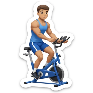 buff guy blue shorts black stationary bike sticker