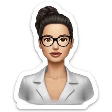 adriana lima, con cabello lacio y largo a la cintura, con lentes claros sticker