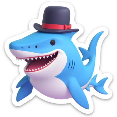 playful and charming shark wearing a top hat sticker