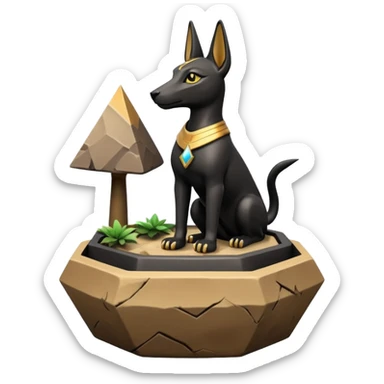  Soothing silky black fur tiny statuette young Anubis pyramid scene stone-age cracked irregular dodecagon bonsai pot  sticker