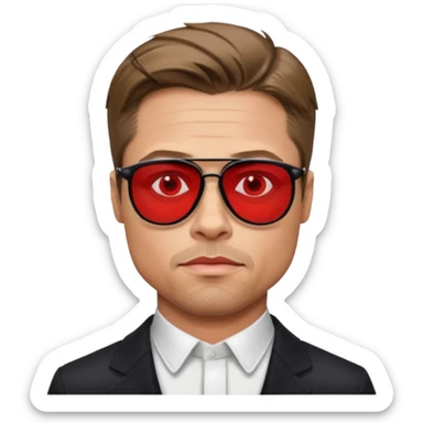 Brad Pitt, wearing dark glasses with red lenses, very serious sticker