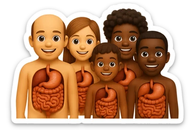 emoji stile iphone di un popolazione di persone con intestino, iperrealistico 4k, isolato su sfondo bianco sticker