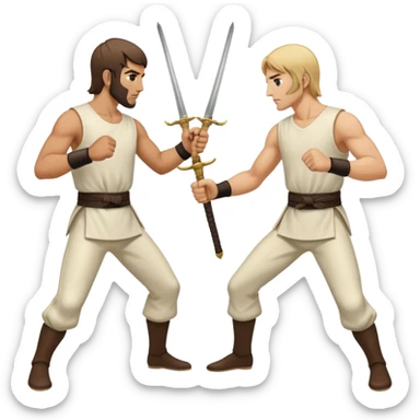 two men fighting a duel with epees sticker