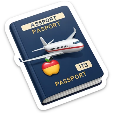 passport and airplane tickets, Apple emoji style, colors #173e12 and #c1a793, no text sticker
