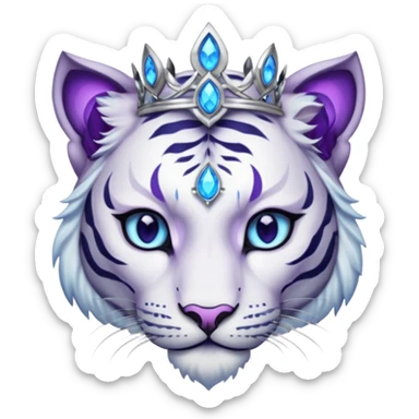 ESO Female white/black tiger khajiit leader of the umbral rose, glowing blue eyes, glowing blue 'third eye' gem; purple gem silver tiara sticker