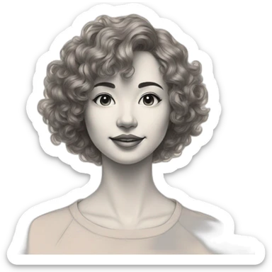 Drawing sketch of whole body woman with short wavy hair on paper red crayon sticker