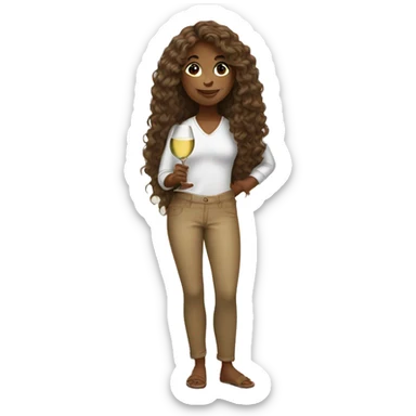 tan girl with long curly hair holding white wine sticker