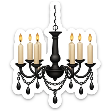 Simple minimalistic hanging wide short chained black Ceiling chandelier with beige-white candles sticker
