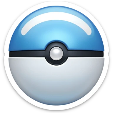 blue pokeball emoji, top half is a more saturated blue, bottom half is white, black stripe, with a white sheen, with a pearlescent finish, with a shimmer effect sticker