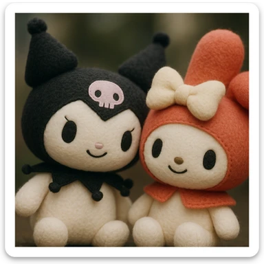 Kuromi and My Melody together, soft and fluffy, huggable sticker