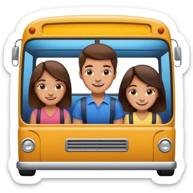 Two girls and one boy all brunette on a bus, show the whole bus sticker