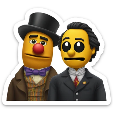 Bert and Ernie Disney Villains:
Count Rigorous (Bert) & Prince Prankster (Ernie)
Count Rigorous is a strict, orderly villain obsessed with rules and order, enforcing his will with an iron fist. lives for chaos, pulling tricks and causing disorder. sticker