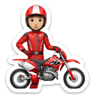 dirtbike rider in red gear signing autographs sticker