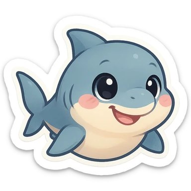 baby shark with big eyes and a smile, cartoon style sticker