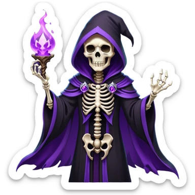 dark mage skeleton lich with black robes and purple magic sticker