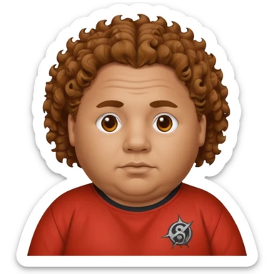 Fat boy with curly brown hair and and a slipknot shirt sticker