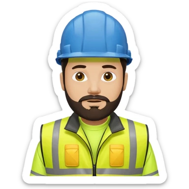 man with dark hair and beard and yellow hi vis vest sticker