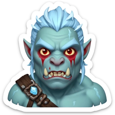 Fantasy orc portrait emoji, frozen scar glowing deep red against icy blue skin tones, primal winter survival theme, restrained detail, clean readable emoji style, male/female variant
 sticker