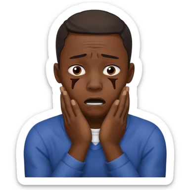 make a photo of a black man who is choking himself with his hangs sticker