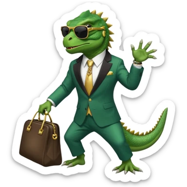 capitalist iguana banker godfather with black sunglasses breakdance with bag sticker