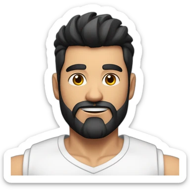 close up of white skin indian in plain white shirt with sleeve up and quiff black hair style and beard and muscle body sticker
