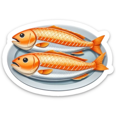 Fish dishes avatar in bright emoji-style illustration. Grilled fish, fillets, and seafood, blue and silver tones, simple shapes, flat design, fresh and flavorful. sticker