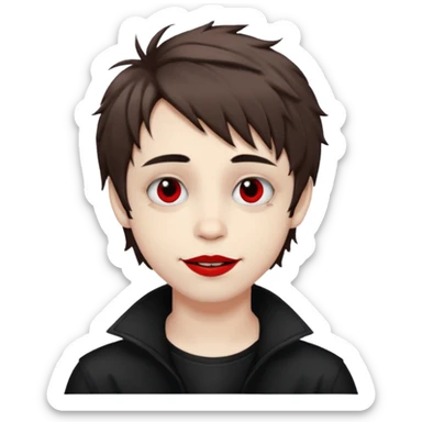Happy pale Goth boy with shaggy brown hair, and messy black eyeliner , smudged, red, lipstick  sticker