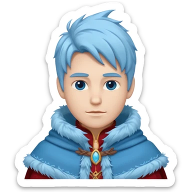Fantasy human emoji portrait, simple winter mantle with icy blue fur trim and crimson inner fabric, northern winter aesthetic, calm heroic expression, clean flat emoji design, male/female variant
 sticker