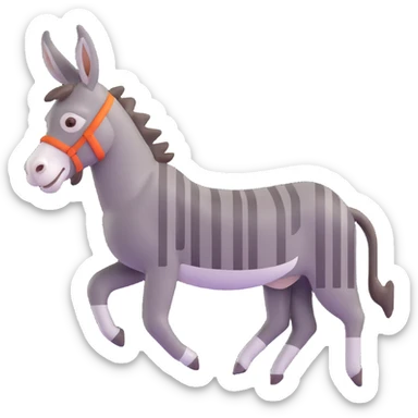 Make the donkey look like it is running extremely fast, with motion blur, speed lines, and a dynamic pose, in 3D emoji style. sticker