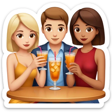 2 girls and a guy on a drinks date sticker