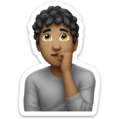 thinking with his hand on chin white young male black hair  sticker