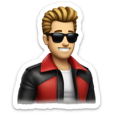 greaser guy with red leather jacket, sunglasses and an extremely large pompadour. sticker