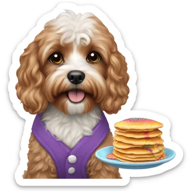 Cavapoo dog eating rainbow pancakes sticker