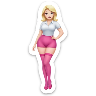 Curvy blonde female character with pink stockings, stylish pose sticker