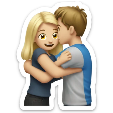 Blonde girl hugs a brunette boy sticker