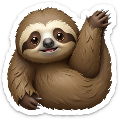 cinematic-sloth-realistic-full-body-hanging-emoji,-long-curved-claws-clinging,-thick-shaggy-brown-fur-slightly-ruffled,-head-tilted-dramatically,-slow-blinking-eyes-filled-with-serene-wisdom,-simplified-yet-realistic-focused-features,-highly-detailed,-glowing-with-an-almost-sarcastic-glow sticker