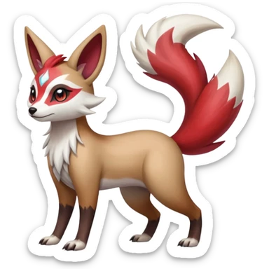 Hyper-realistic Colorful Skilled Adept Graceful Asian Painted Meloetta-Furret-Lycanroc-Zangoose-fusion-hybrid-creature (full body) sticker