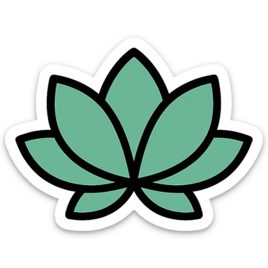 minimalist icon of a lotus flower, symbolizing meditation and tranquility, gentle green and white color palette, clean vector style, modern and peaceful, suitable for wellness or mindfulness app sticker