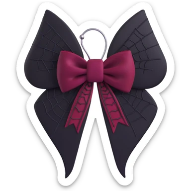 3D emoji gothic bow, dark crimson velvet, silver spiderweb brooch, and black feather accents sticker