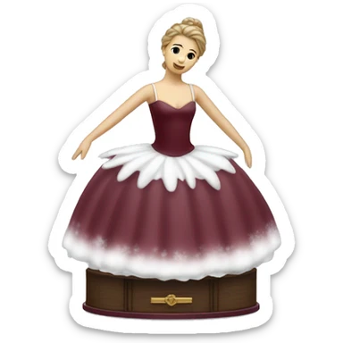 burgundy snowy music box with ballerina standing back sticker